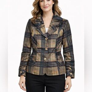Vintage Puli Plaid Blouse in Black, Brown, and Tan